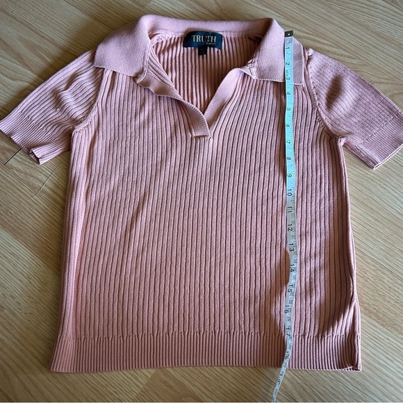 Truth by Republic Blush Pink Light Ribbed Polo Top Medium - Picture 7 of 8
